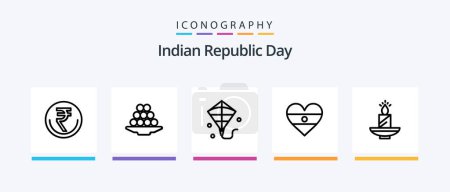 Illustration for Indian Republic Day Line 5 Icon Pack Including countrey. cake . india. indian. person. Creative Icons Design - Royalty Free Image