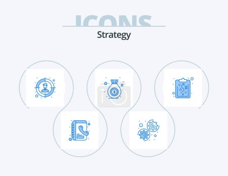 Illustration for Strategy Blue Icon Pack 5 Icon Design. . . user. strategy. clipboard - Royalty Free Image