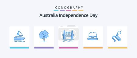 Téléchargez les illustrations : Australia Independence Day Blue 5 Icon Pack Including india. animal. bridge. man. hat. Creative Icons Design - en licence libre de droit