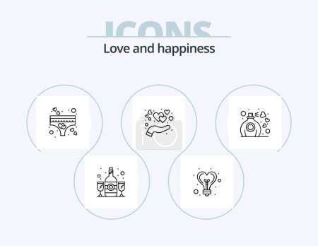 Illustration for Love Line Icon Pack 5 Icon Design. gift. recharge. love. plug. screen heart - Royalty Free Image