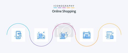 Illustration for Online Shopping Blue 5 Icon Pack Including check list. laptop. bag. e-commerce. box - Royalty Free Image