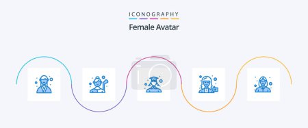 Téléchargez les illustrations : Female Avatar Blue 5 Icon Pack Including profile. camera. golfer. avatar. student - en licence libre de droit
