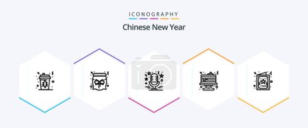 Téléchargez les illustrations : Chinese New Year 25 Line icon pack including pancake. cake. gift. breakfast. microphone - en licence libre de droit