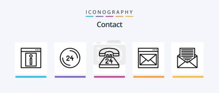 Ilustración de Contacto Línea 5 Icon Pack Incluyendo reloj. en cualquier momento. convo. Fecha. contacto. Diseño de iconos creativos - Imagen libre de derechos