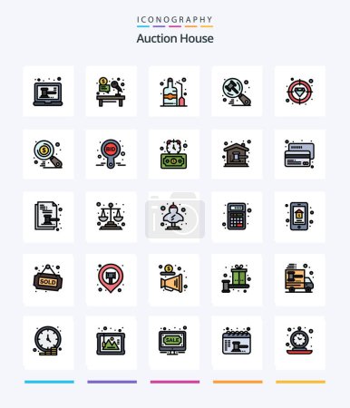 Illustration for Creative Auction 25 Line FIlled icon pack  Such As diamond. hammer. job. auction. wine - Royalty Free Image