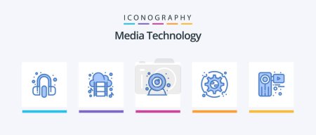 Ilustración de Media Technology Blue 5 Icon Pack Including video. camera. camera. options. setting. Creative Icons Design - Imagen libre de derechos