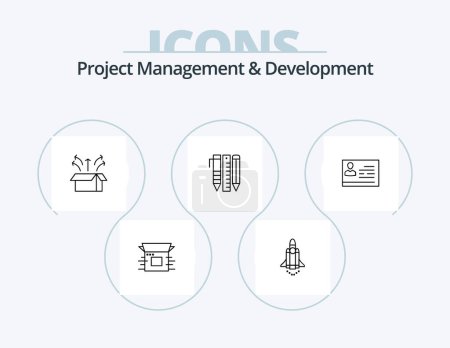 Illustration for Project Management And Development Line Icon Pack 5 Icon Design. modern. focus. release. business. report - Royalty Free Image