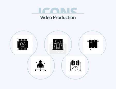 Ilustración de Video Producción Glyph Icon Pack 5 Icon Design. celebridad. actor. relámpago de estudio. aplicación de vídeo - Imagen libre de derechos