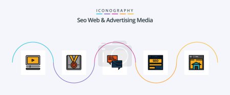 Téléchargez les illustrations : Seo Web And Advertising Media Line Filled Flat 5 Icon Pack Including hosting. server. trophy. website. bubble - en licence libre de droit