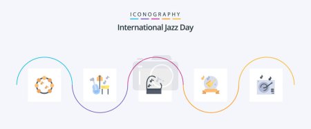 Illustration for International Jazz Day Flat 5 Icon Pack Including . gramophone. piano. audio. play - Royalty Free Image