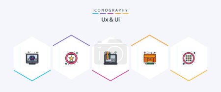 Illustration for Ux And Ui 25 FilledLine icon pack including case. content. recommend. article. web - Royalty Free Image