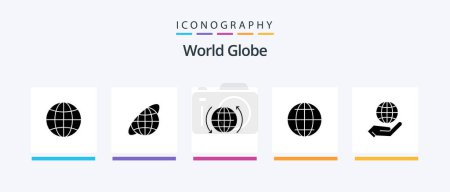 Téléchargez les illustrations : Pack d'icônes Globe Glyph 5 Y compris la main. globe. globe. global. internet. Icônes créatives Design - en licence libre de droit