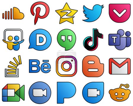 Ilustración de 20 Innovative icons video. tweet. douyin and google hangouts Filled Line Style Social Media Icons - Imagen libre de derechos