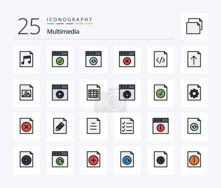 Ilustración de Multimedia 25 Line Filled icon pack including upload. document. sync. html. code - Imagen libre de derechos