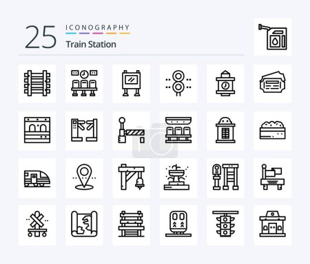 Illustration for Train Station 25 Line icon pack including train. train. advertisement. traffic. sign - Royalty Free Image