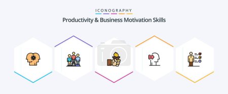 Illustration for Productivity And Business Motivation Skills 25 FilledLine icon pack including solutions. psychology. winners. psychiatry. leadership - Royalty Free Image