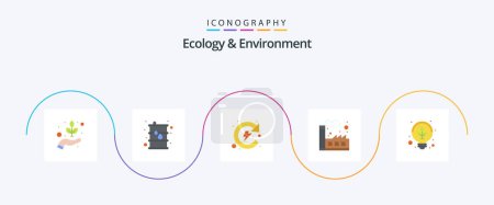 Téléchargez les illustrations : Écologie et environnement Pack plat de 5 icônes incluant le vert. plantes. naturel. industrie. usine - en licence libre de droit