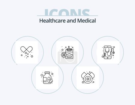 Téléchargez les illustrations : Ligne médicale Icône Pack 5 Icône Design. savon. l'eau. en ligne. Laisse tomber. science - en licence libre de droit