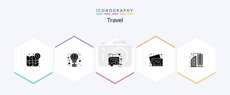Téléchargez les illustrations : Travel 25 Glyph icon pack including images. photos. hot. camera. caravan - en licence libre de droit