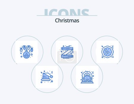 Illustration for Christmas Blue Icon Pack 5 Icon Design. cake. fashion. bulb. clothes. accessories - Royalty Free Image
