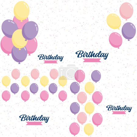 Ilustración de Happy Birthday written in a decorative. vintage font with a background of party streamers and confetti - Imagen libre de derechos
