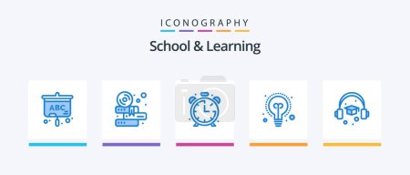 Ilustración de Escuela y aprendizaje Blue 5 paquete de iconos incluyendo. educación. Reloj. Gorra. educación. Diseño de iconos creativos - Imagen libre de derechos