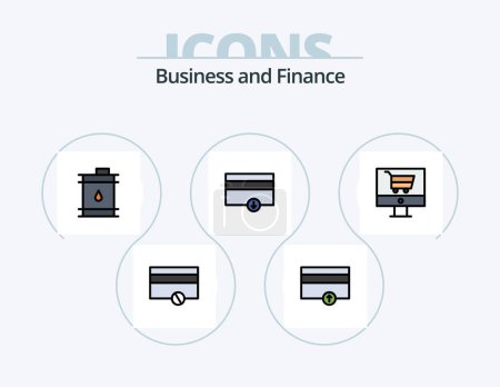Téléchargez les illustrations : Ligne de financement rempli Icône Pack 5 Icône Design. l'argent. la finance. les affaires. ordinateur. argent - en licence libre de droit