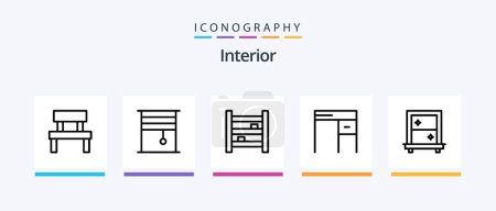 Ilustración de Interior Line 5 Icon Pack Including office. furniture. interior. desk. rollers. Creative Icons Design - Imagen libre de derechos