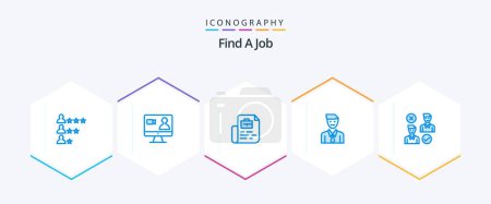 Téléchargez les illustrations : Find A Job 25 Blue icon pack including group. man. document. job. business - en licence libre de droit