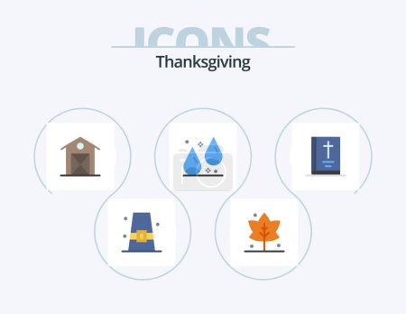 Ilustración de Thanks Giving Flat Icon Pack 5 Icon Design. Biblia. comida. otoño. castaño. Acción de gracias. - Imagen libre de derechos