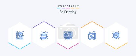 Illustration for 3d Printing 25 Blue icon pack including shape. cube. computer. 3d. modeling - Royalty Free Image