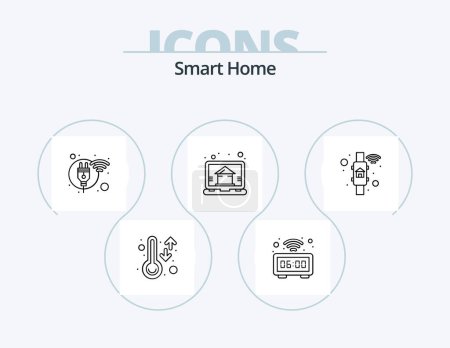Illustration for Smart Home Line Icon Pack 5 Icon Design. network. home. private. automation. time - Royalty Free Image