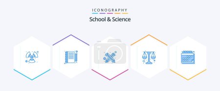 Téléchargez les illustrations : School And Science 25 Blue icon pack including calendar. blogging. study. physic - en licence libre de droit