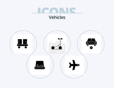 Téléchargez les illustrations : Vehicles Glyph Icon Pack 5 Icon Design. plus. car. forklift. add. sport - en licence libre de droit
