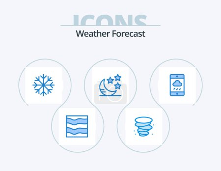 Téléchargez les illustrations : Weather Blue Icon Pack 5 Icon Design. rain. cloud. frost. smartphone. moon - en licence libre de droit