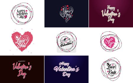 Ilustración de Happy Valentine's Day greeting card template with a floral theme and a pink color scheme - Imagen libre de derechos