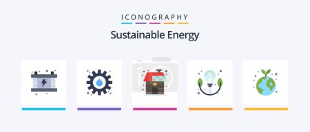 Téléchargez les illustrations : Sustainable Energy Flat 5 Icon Pack Including ecology. power. eco. bulb. solar. Creative Icons Design - en licence libre de droit