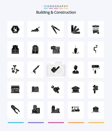 Téléchargez les illustrations : Creative Building And Construction 25 Glyph Solid Black icon pack  Such As pantone. color. trovel. work. crimping - en licence libre de droit