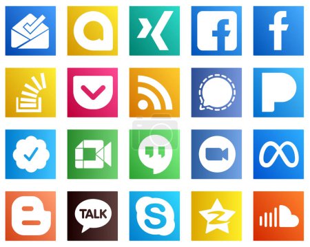 Ilustración de 20 Iconos de Redes Sociales para Tu Marca, como la insignia verificada de Twitter. acciones. mesenger e iconos de alimentación. Atractivo y de alta calidad - Imagen libre de derechos