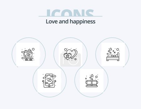 Téléchargez les illustrations : Love Line Icon Pack 5 Icône Design. coeur. Chariot. fruits. faire du shopping. chariot - en licence libre de droit