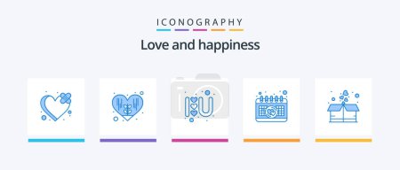 Illustration for Love Blue 5 Icon Pack Including package. gift. heart sign. box. event. Creative Icons Design - Royalty Free Image