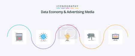 Téléchargez les illustrations : Data Economy And Advertising Media Flat 5 Icon Pack Including marketing. campaigns. news. prize. cup - en licence libre de droit