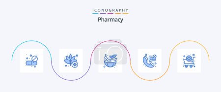 Illustration for Pharmacy Blue 5 Icon Pack Including medical. emergency call. weed. emergency. call - Royalty Free Image