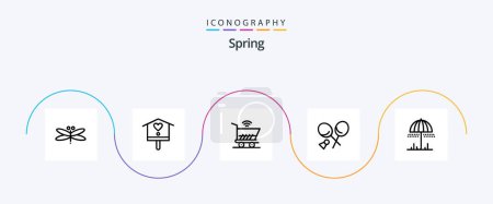 Téléchargez les illustrations : Spring Line 5 Icon Pack Including rain. sports. spring. racket. shopping - en licence libre de droit