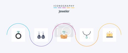 Ilustración de Jewellery Flat 5 Icon Pack Including necklace. fashion. valuable. accessories. jewel - Imagen libre de derechos