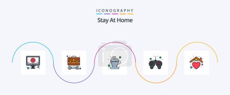 Téléchargez les illustrations : Stay At Home Line Filled Flat 5 Icon Pack Including time. game. work. free. of - en licence libre de droit