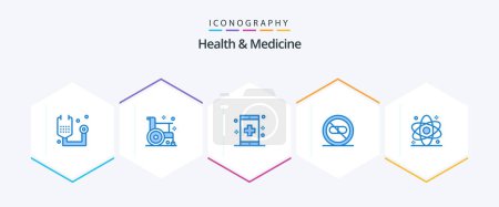 Téléchargez les illustrations : Santé et Médecine 25 Pack icône bleue incluant la santé. atomes. forme. médical. santé - en licence libre de droit