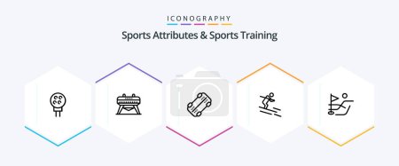 Téléchargez les illustrations : Sports Atributes And Sports Training 25 Line icon pack including . field. skateboard. ball. skiing - en licence libre de droit