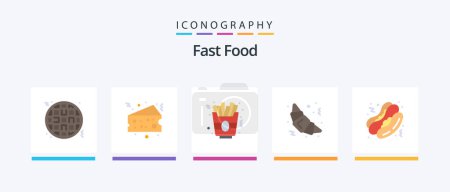 Téléchargez les illustrations : Fast Food Flat Pack de 5 icônes inclus. restauration rapide. la nourriture. la nourriture. la nourriture. Icônes créatives Design - en licence libre de droit