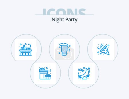 Téléchargez les illustrations : Night Party Blue Icon Pack 5 Icon Design. confettis. du vin. du vin. fête. célébration - en licence libre de droit